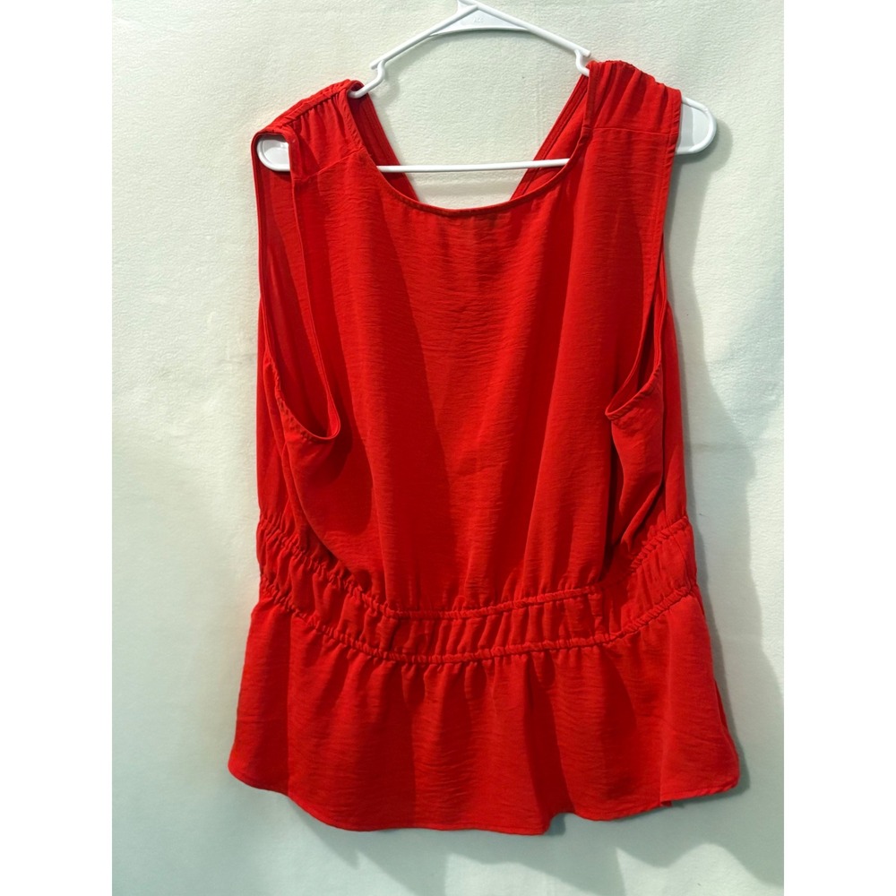 Nine West Womens XXL Red Sleeveless V-Neck Button Front Peplum Blouse Top